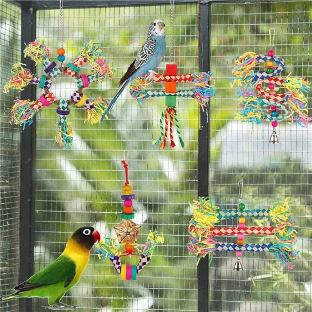 5PCS Bird Toys Bird Shredding Foraging Toys Hanging Parakeet Toys,Bird Chew Toys